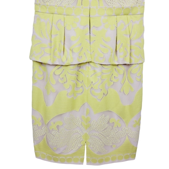 BCBGMaxAzria Etna Lace Peplum Sheath Dress Size 6 Neon Yellow Sleeveless Mini - Picture 9 of 11